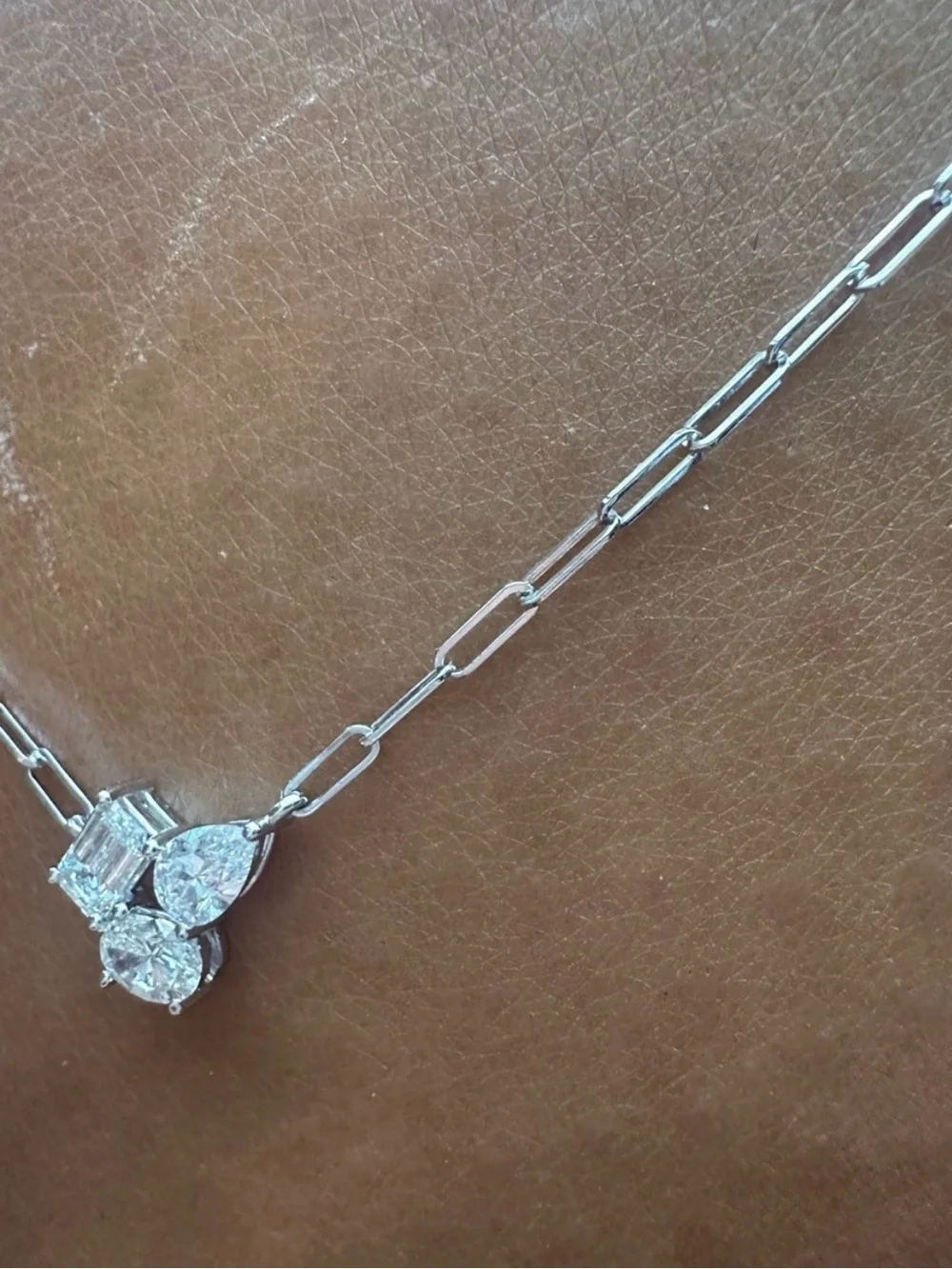 14K White Gold 0.55ctw Multi Shape Natural Diamond Paperclip Necklace